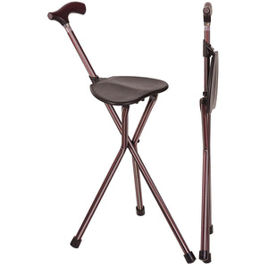 Folding Walking Cane with Seat, Kensington open and folded