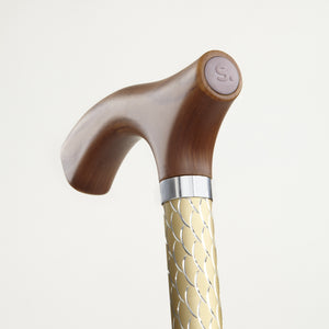 Folding Walking Stick Cane, Engraved Pearl Gold
