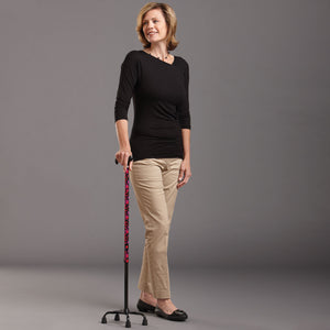 Woman using Adjustable Quad Cane Walking Stick, Circles